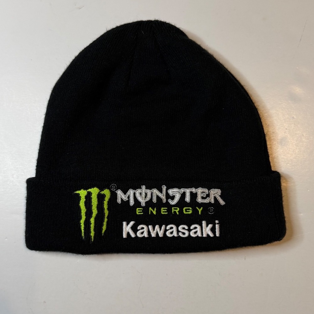 Kawasaki x Monster Energy Beanie Hat Mens Black Knit Racing Motocross Logo